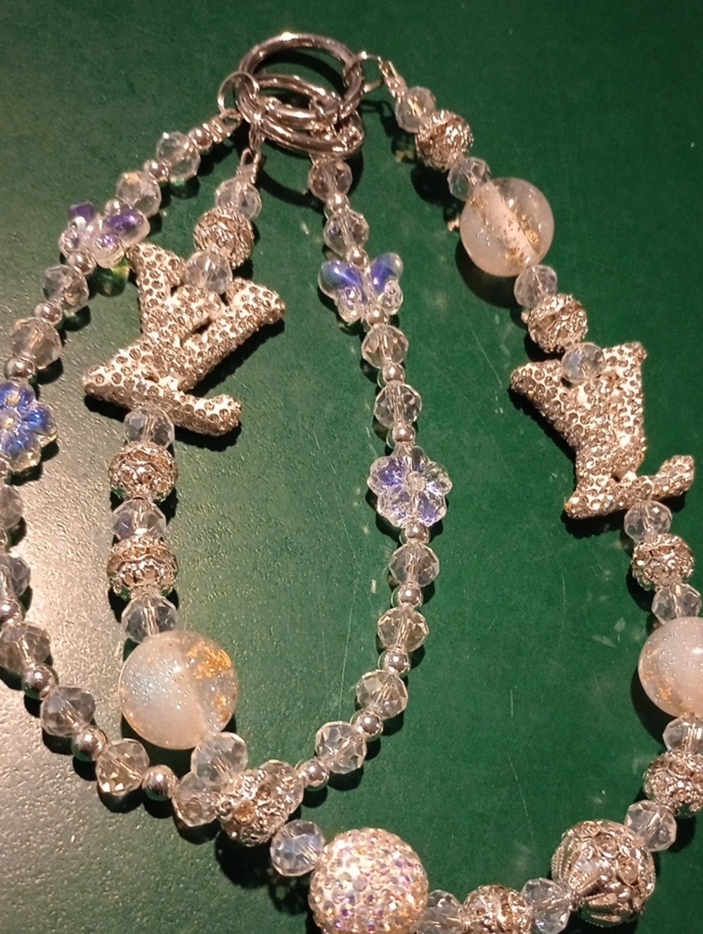 Bag Chain / PhoneSilver-Tone Clear Beaded with Sparkling Charms